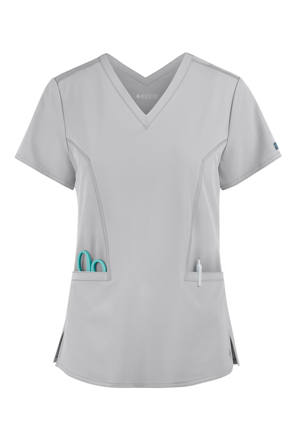 Med Couture Peaches Women's 2-Pocket STRETCH Double V-Neck Scrub Top - Cloud - 1
