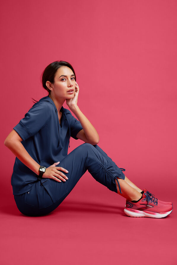 Easy STRETCH Halle Women's 11-Pocket Ruched Leg Jogger Scrub Pants - Navy - 6