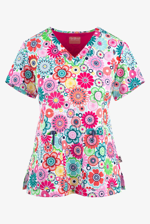 Zavate Ava Therese Flower Power VNeck Print Scrub Top, Print Scrubs