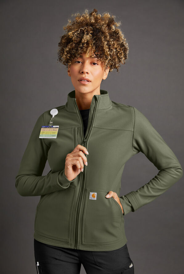 Chaqueta m&eacute;dica Carhartt Force Rugged Flex de felpa con 3 bolsillos para mujer - Black - 3