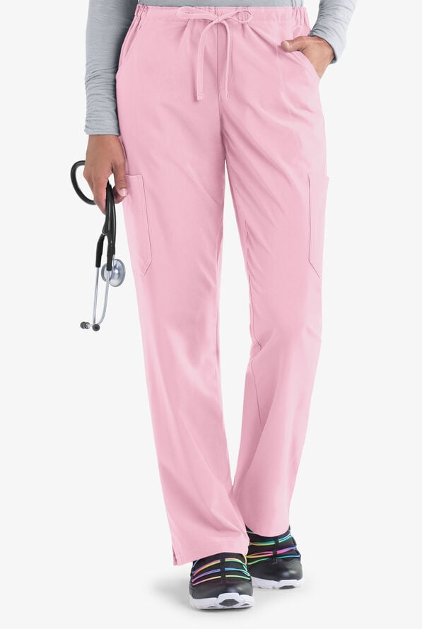 Easy STRETCH Eden Women's 4-Pocket Drawstring Scrub Pants - Petite - Pink Peony - 1