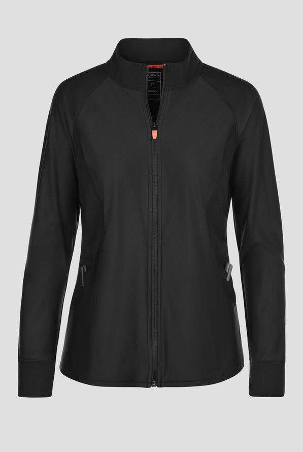 Infinity GNR8 Kinetic Knit Women's 2-Pocket STRETCH Warm-Up Scrub Jacket - Black - 1
