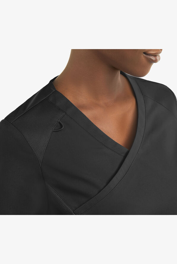 UA Exclusive Cherokee Workwear Professionals Active Women's 2-Pocket STRETCH Mock Wrap Scrub Top - Black - 4