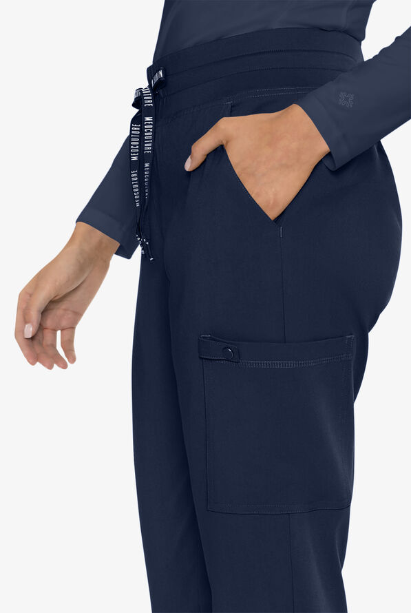 Med Couture Touch Women's 6-Pocket STRETCH High Waisted Double Cargo Jogger Scrub Pants - Navy - 2
