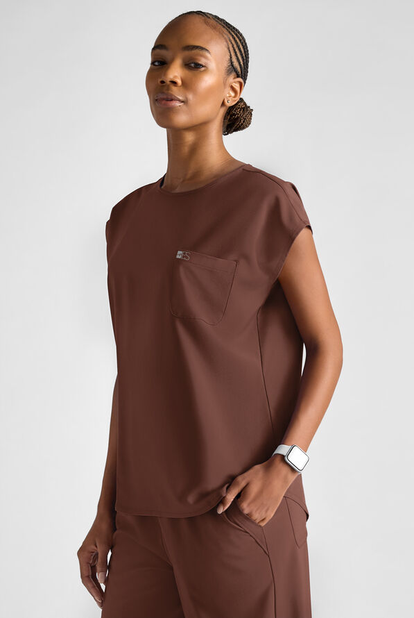 Easy STRETCH Women's Dolman Sleeve Crew Neck Scrub Top - Double Espresso - 3