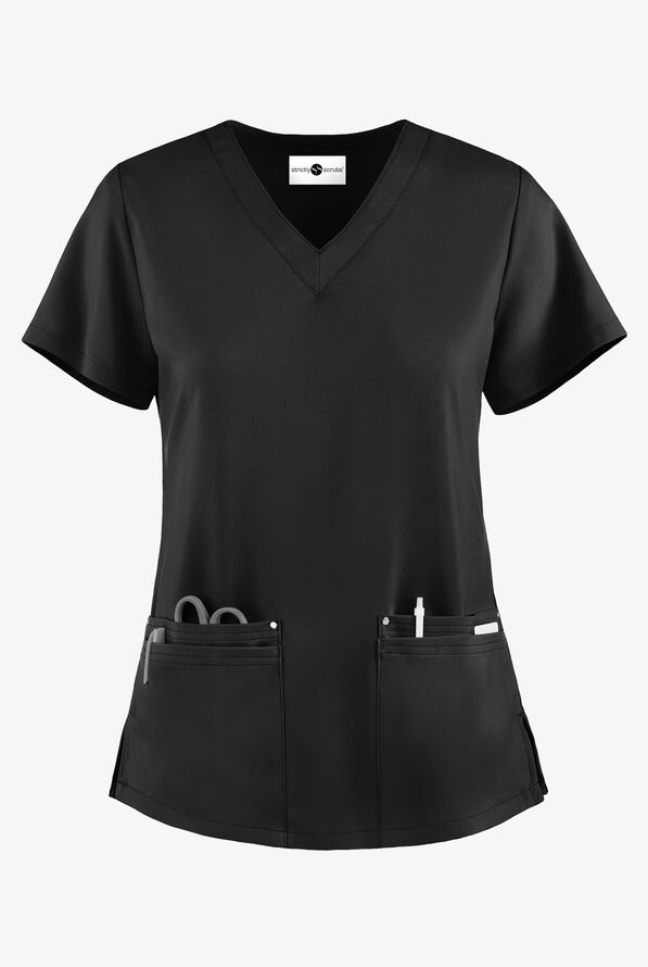 Strictly Scrubs Lina Mitered Women's 4-Pocket V-Neck Scrub Top - Opal Black - 1