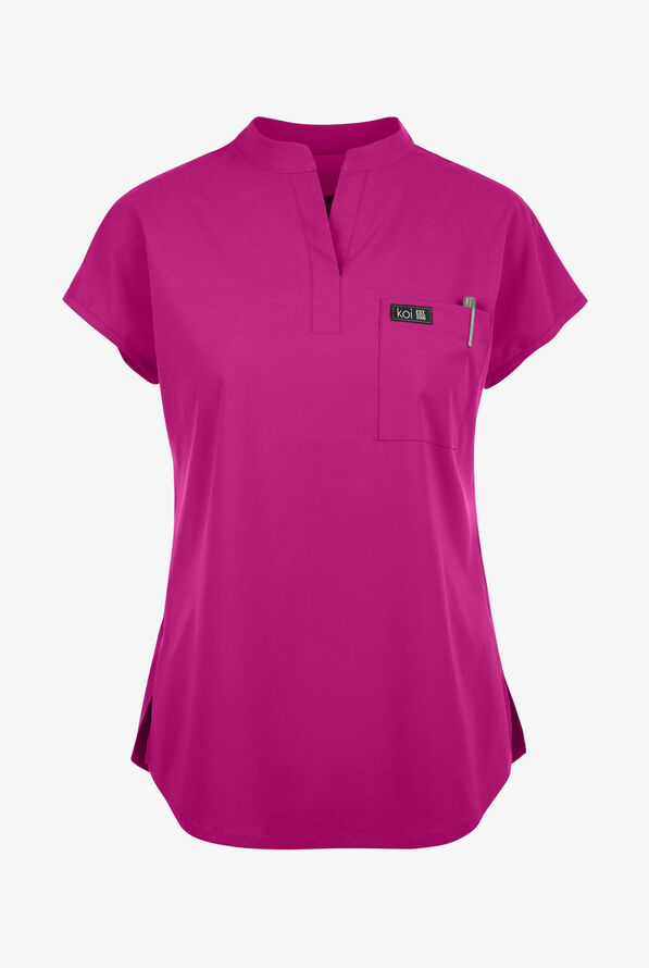 koi Basics Ari Women's 1-Pocket STRETCH Dolman Sleeve Mandarin Collar Scrub Top - Azalea Pink - 1