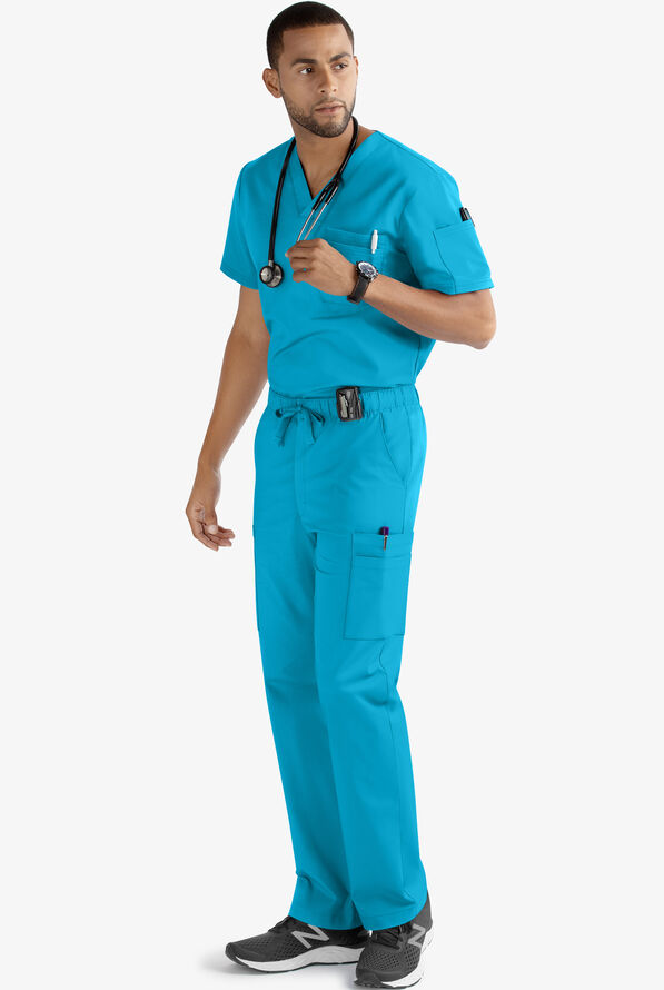 Butter-Soft STRETCH Men's 9-Pocket Zip Front Cargo Straight Leg Scrub Pants - Turquoise - 2