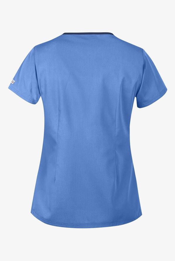 Blusa médica UA Best Buy con 4 bolsillos y costuras estilo princesa para mujer - Ceil/Navy - 2