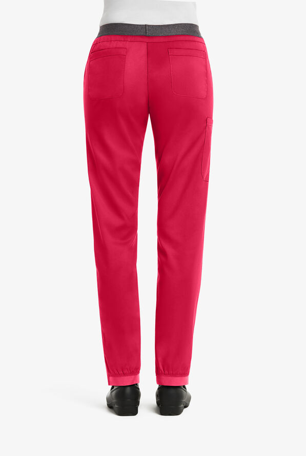 Maevn Matrix Women's 5-Pocket STRETCH Heather Elastic Waist Half Jogger Scrub Pants - Cherries Jubilee/Heather Grey - 2