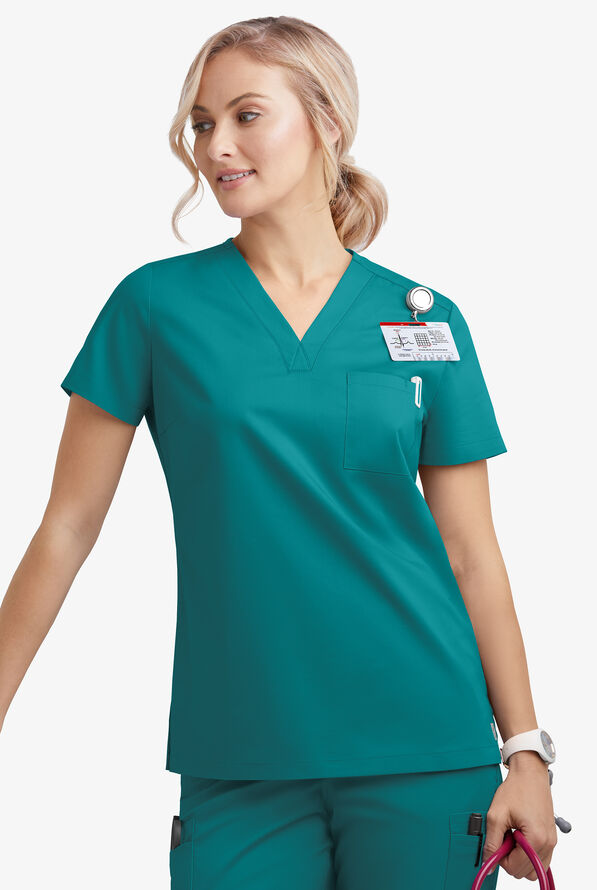 Blusa m&eacute;dica Butter-Soft STRETCH con cuello en V y 2 bolsillos para mujer - Teal - 3