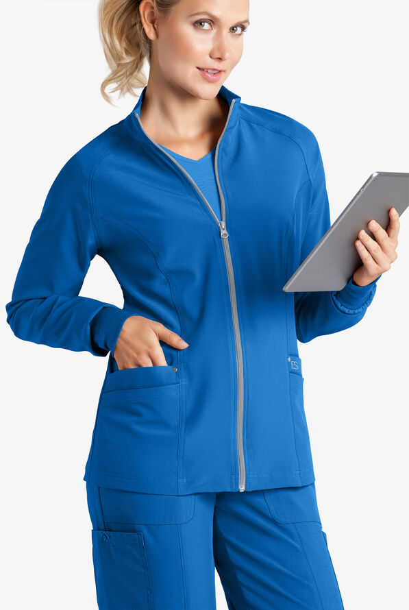 Easy STRETCH Zadie Women's 4-Pocket Raglan Scrub Jacket - Royal - 2