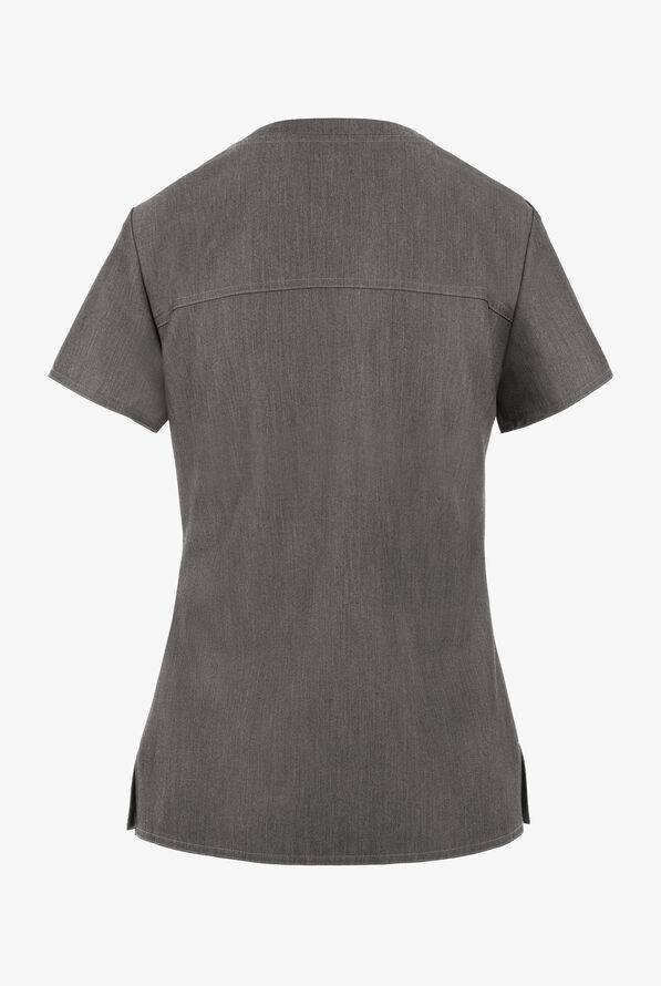 Med Couture Touch Women's 1-Pocket STRETCH Tuck In V-Neck Scrub Top - Slate Heather - 2