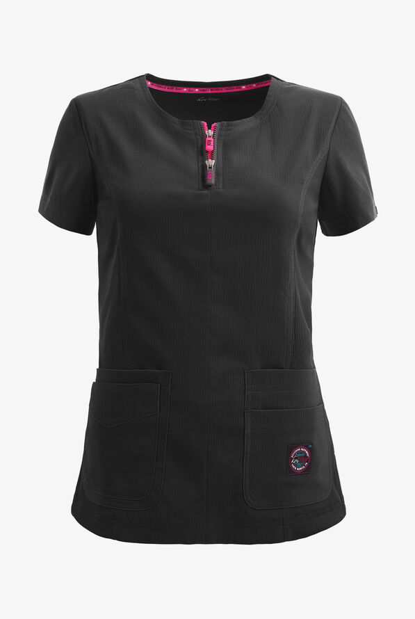 Blusa médica koi Lite™ Serenity STRETCH con cremallera doble y 2 bolsillos para mujer - Black - 1