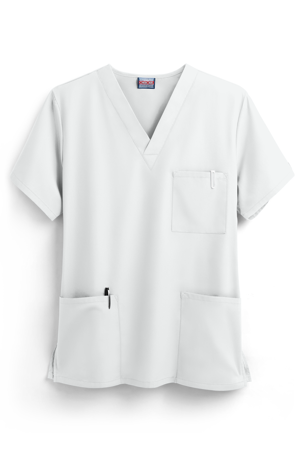 Blusa m&eacute;dica unisex Cherokee Workwear con 3 bolsillos y cuello en V - White - 1