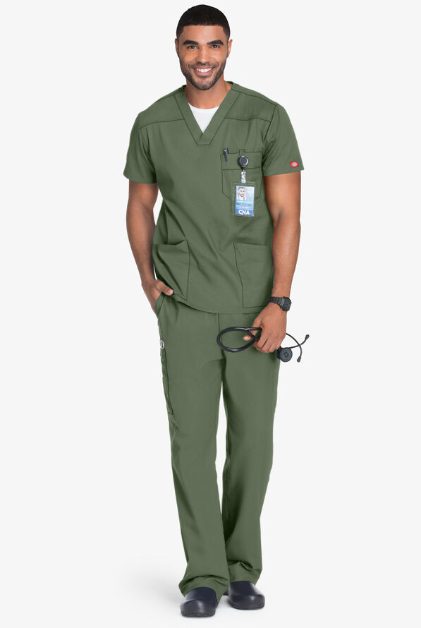 Dickies EDS Signature Men's 5-Pocket V-Neck Scrub Top - Olive - 2