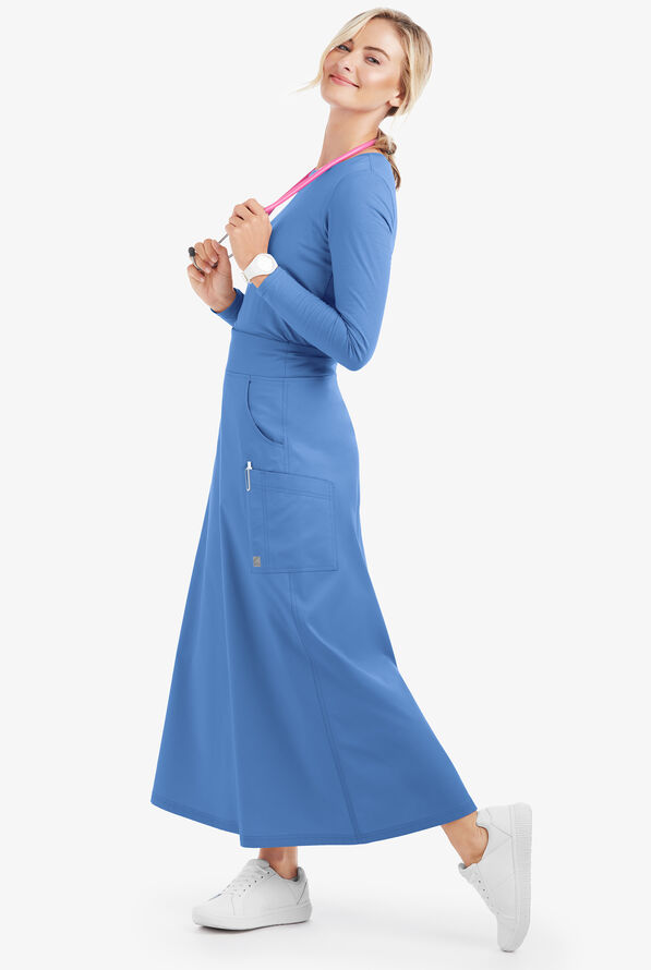 Butter-Soft STRETCH Women's 3-Pocket Ankle Length Scrub Skirt - Ceil Blue - 2