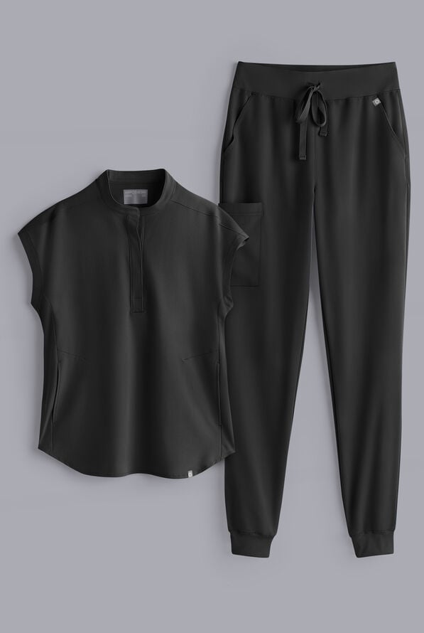 Conjunto de uniforme médico Hypothesis estilo jogger con mangas dolmán para mujer - Jet Black - 1