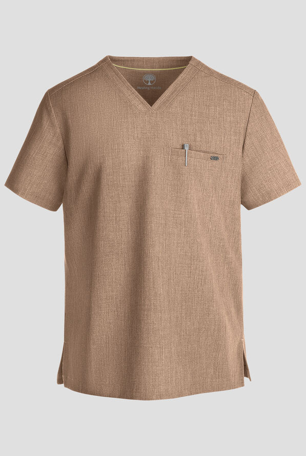 Healing Hands Quest Men's 1-Pocket STRETCH Tuck In V-Neck Scrub Top - Desert Taupe - 1