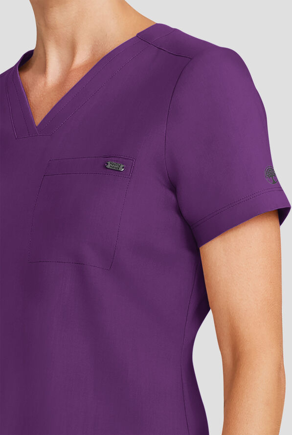 Healing Hands Quest Women's 1-Pocket STRETCH Tuck In V-Neck Scrub Top - Eggplant - 3