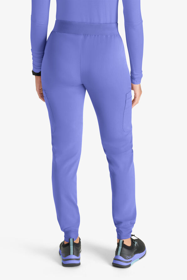 Cherokee Atmos Women's 4-Pocket STRETCH Coolmax Drawstring Cargo Half Jogger Scrub Pants - Ceil Blue - 3