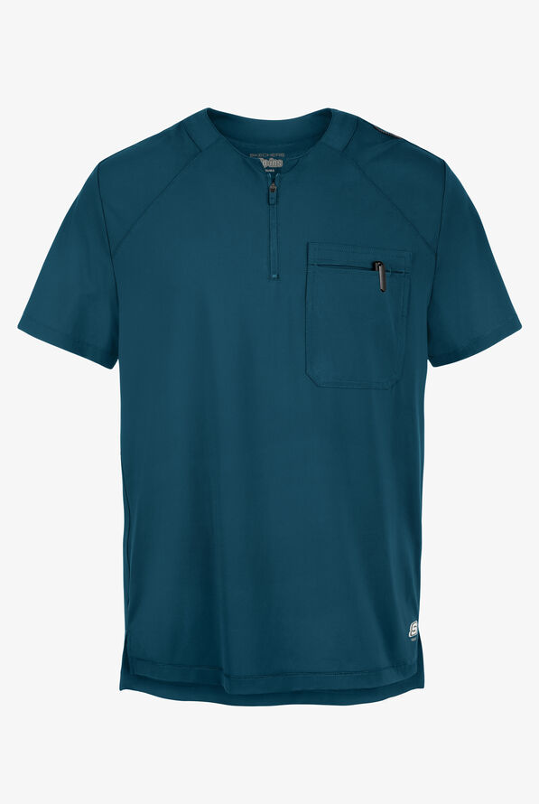 Skechers by Barco Slip-ins Flex Men's 1-Pocket STRETCH Tuck In Zipper Round Neck Scrub Top - Bahama Blue - 1