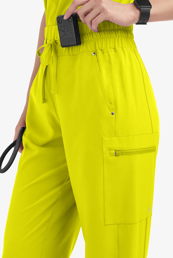Easy STRETCH Ellie Women's 5-Pocket High Waisted Wide Leg Scrub Pants - Petite - Cyber Lime - 2