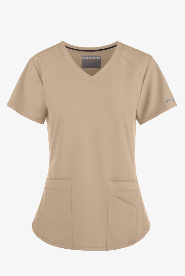 Skechers by Barco Breeze Women's 3-Pocket STRETCH V-Neck Scrub Top - Khaki - 1