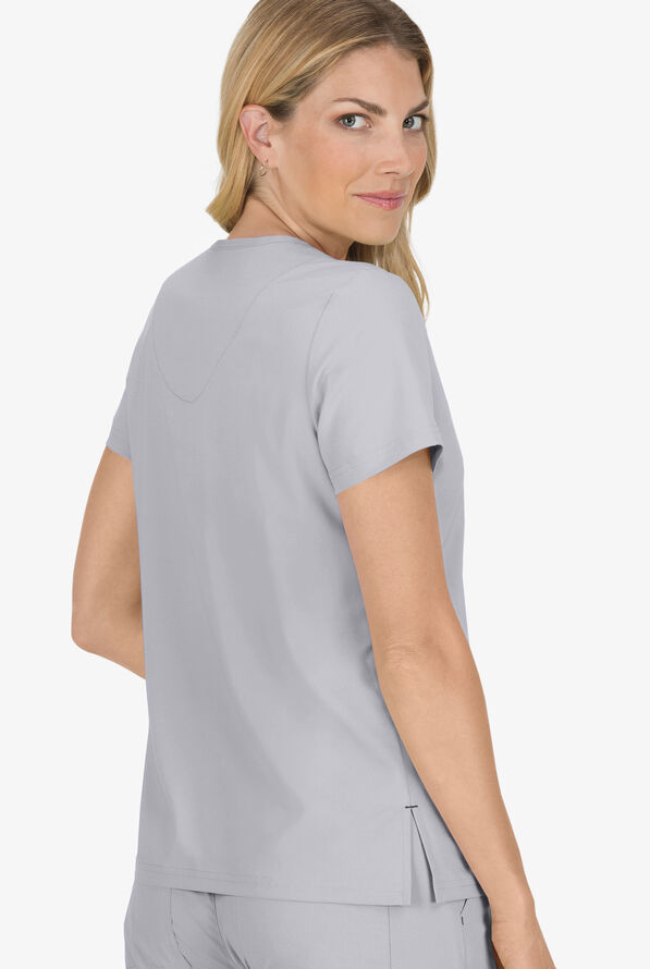 koi Basics Becca Women's 4-Pocket STRETCH V-Neck Scrub Top - Platinum Grey - 3