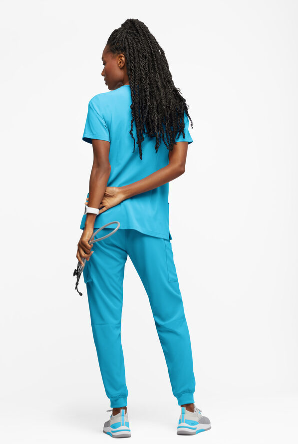 Easy STRETCH Tessa Women's 5-Pocket V-Neck Scrub Top - Turquoise - 3
