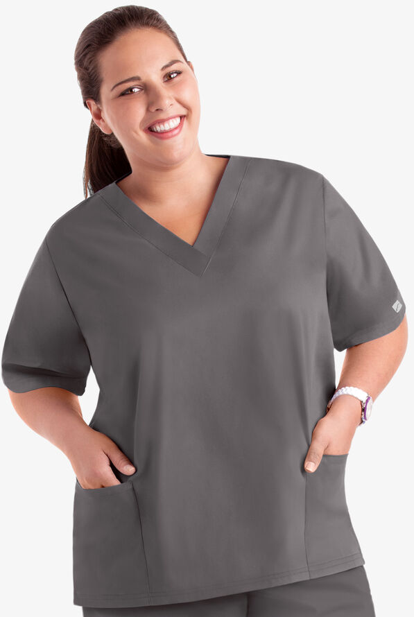 Butter-Soft Core Women's 2-Pocket V-Neck Scrub Top - Grey Stone - 3