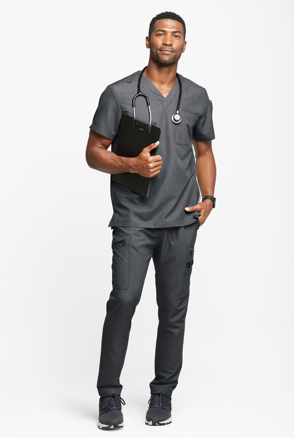 MOVEMENT by Butter-Soft Mars Men's 3-Pocket V-Neck Scrub Top - Charcoal Heather - 4