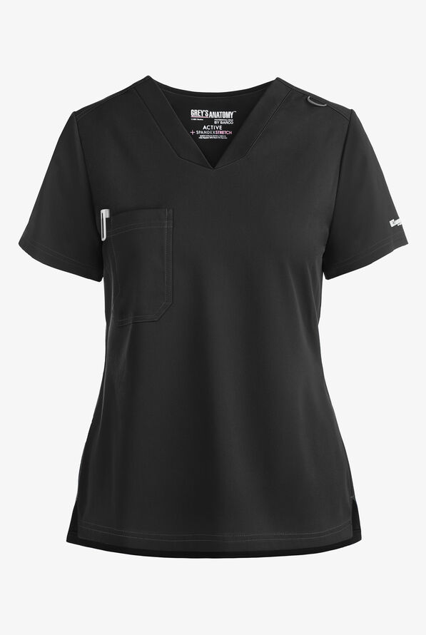 Grey's Anatomy by Barco Spandex STRETCH Bree Women's 1-Pocket Tuck In Scrub Top - Black - 1