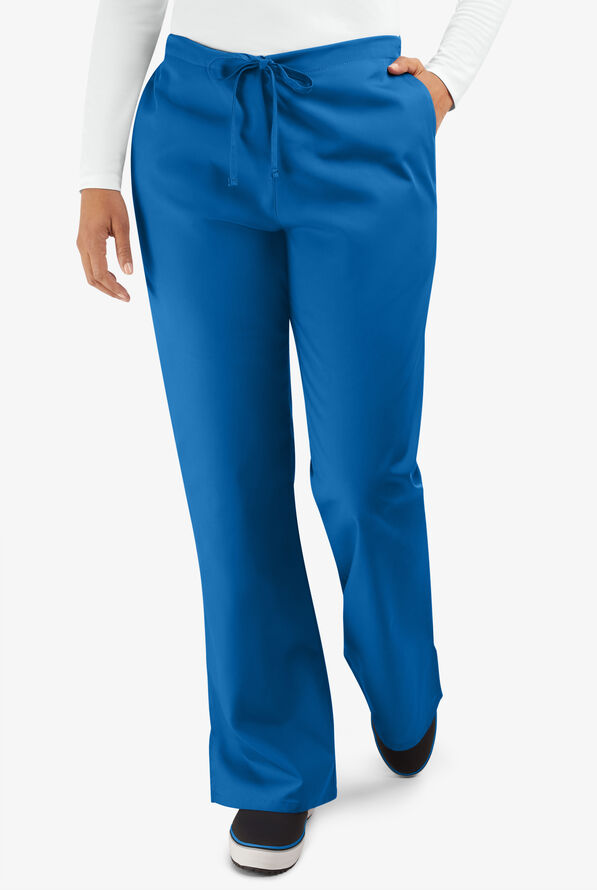 Cherokee Workwear Women's 3-Pocket Flare Leg Drawstring Scrub Pants - Petite - Royal - 1