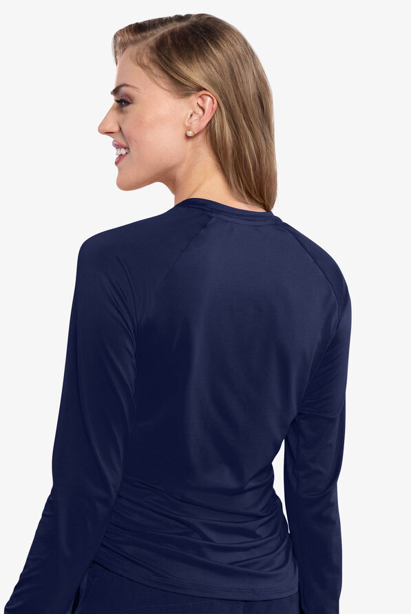 Med Couture Layers Women's STRETCH Ruched Long Sleeve Round Neck Knit Underscrub - Navy - 4