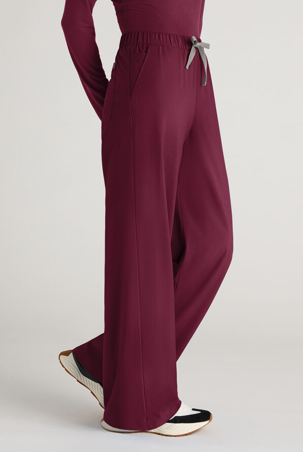 Easy STRETCH Hunter Women's 6-Pocket Relaxed Fit Wide Leg Scrub Pant - Wine - 2