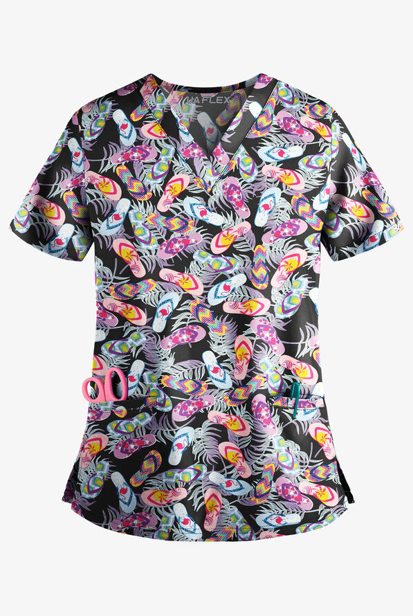 UA Flex2 Flip Flops Women's 2-Pocket V-Neck Print Scrub Top - null - 1