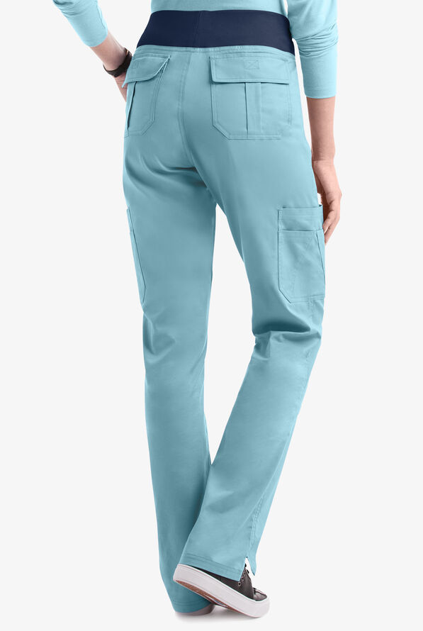 Butter-Soft STRETCH Women's 10-Pocket Active Yoga Scrub Pants - Tall - Dew Drop/Navy - 4
