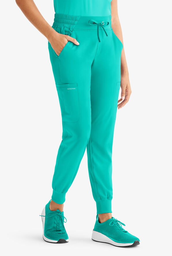 HH Works by Healing Hands Rhea Women's 6-Pocket STRETCH Cargo Jogger Scrub Pants - Ocean Breeze - 1