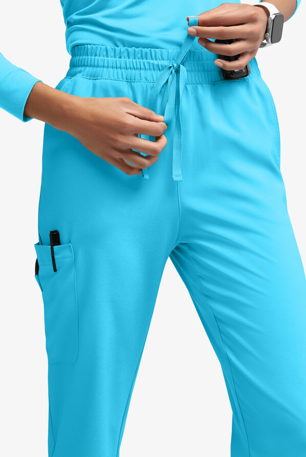 Easy STRETCH Naya Women’s Natural Waist 6-Pocket Straight Leg Scrub Pants - Petite - Turquoise - 3