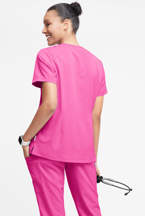 WhisperLite Dahlia Women's 4-Pocket Stretch Notched Neck Scrub Top - Glam Pink - 2