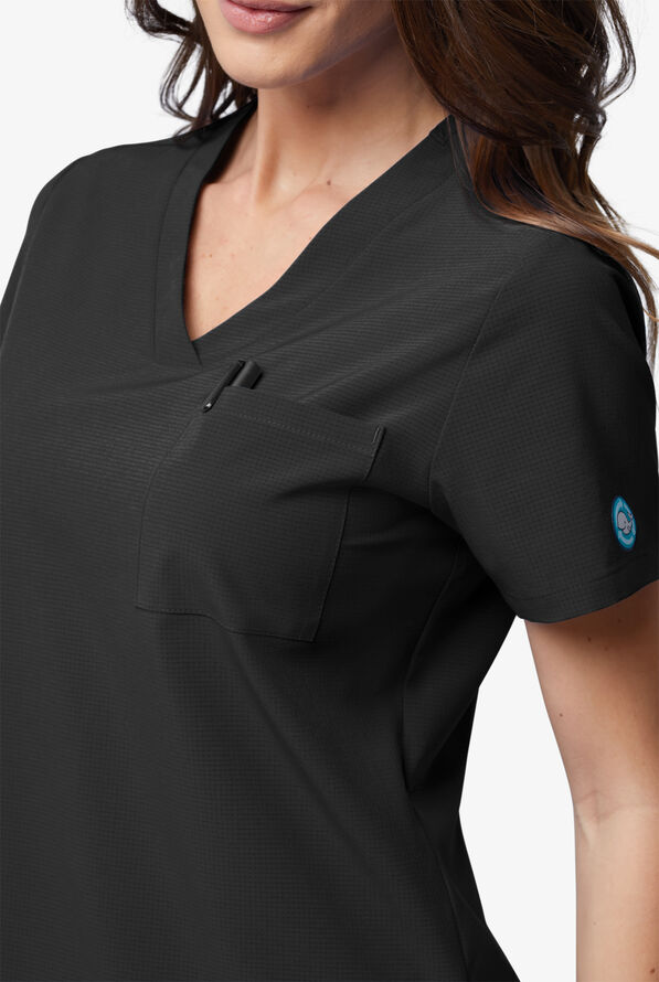 Easy Stretch EcoGrid Ariel Women's 1-Pocket Tuck In/Wear Out Scrub Top - Onyx Black - 4