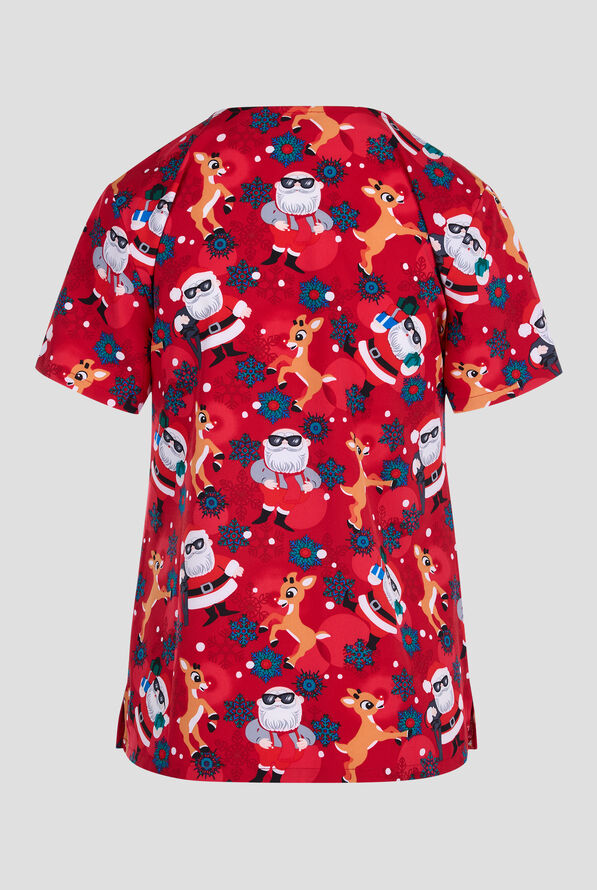 Tooniforms Rudolph Future Is Bright Women's 2-Pocket STRETCH V-Neck Print Scrub Top - null - 2