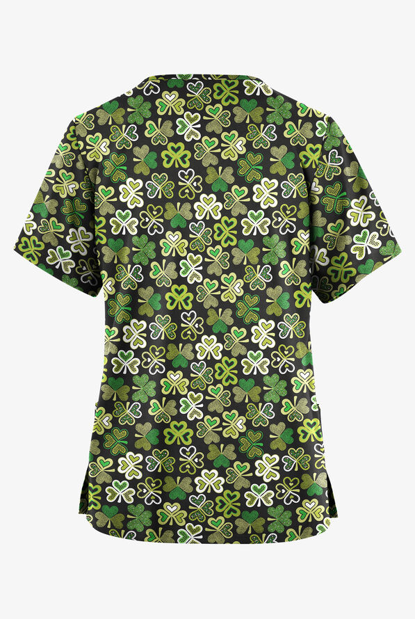 Butter-Soft Originals Feeling Lucky Women's 2- Pocket V-Neck Print Scrub Top - null - 2