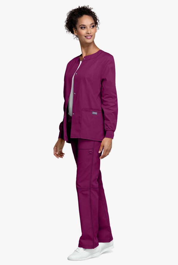 Cherokee Workwear Women's 3-Pocket Snap Front Scrub Jacket - Wine - 4