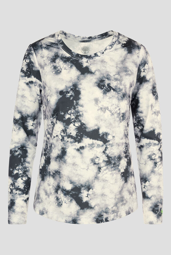 Healing Hands Black Tie Dye Women's STRETCH Round Neck Knit Print Underscrub - null - 1