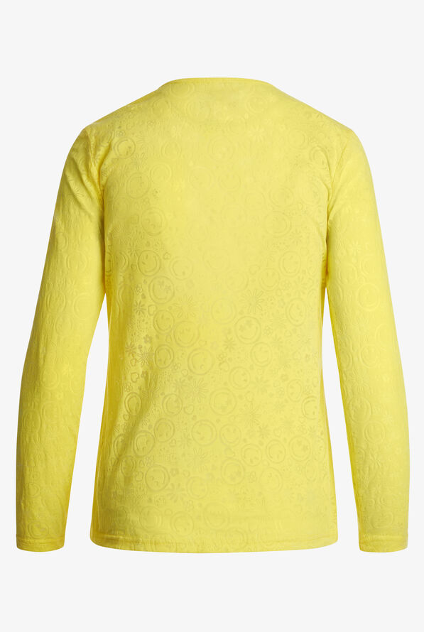 koi Smiley World Burnout Loving Yellow Women's STRETCH Long Sleeve Knit Underscrub - null - 2