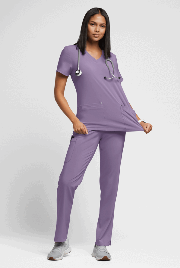 Blusa médica Easy STRETCH Lina con cuello en V ingleteado y 4 bolsillos para mujer - Purple Dusk - 4