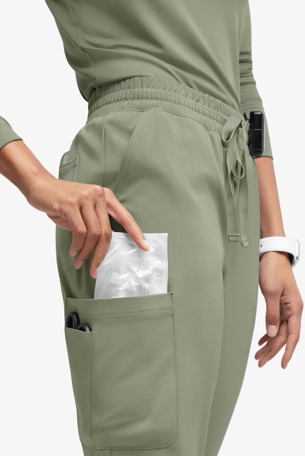 Easy STRETCH Naya Women’s Natural Waist 6-Pocket Straight Leg Scrub Pants - Tall - Olive Leaf - 2