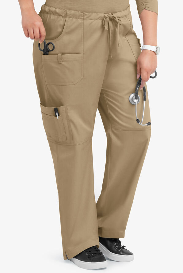Butter-Soft STRETCH Women's 10-Pocket Drawstring Scrub Pants - Golden Sand - 4